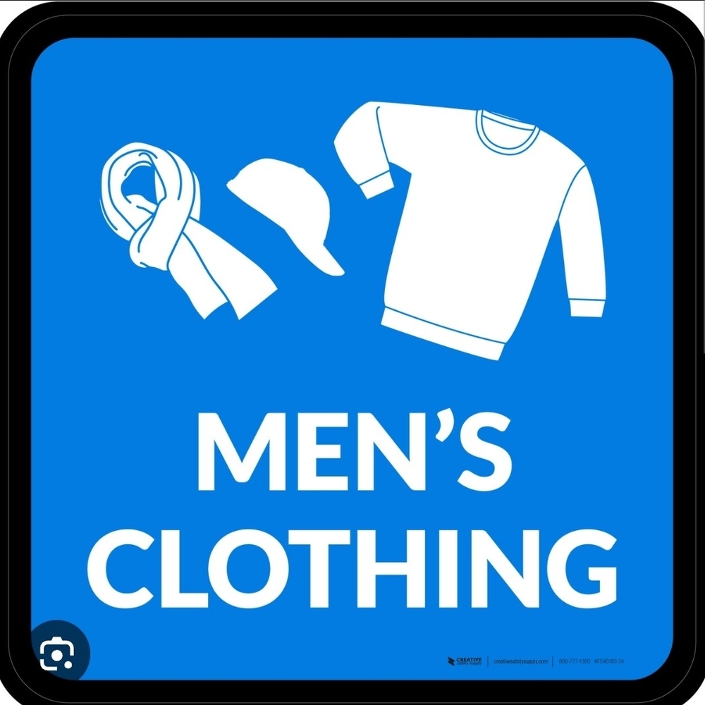 Men's Blue Clothing Sign